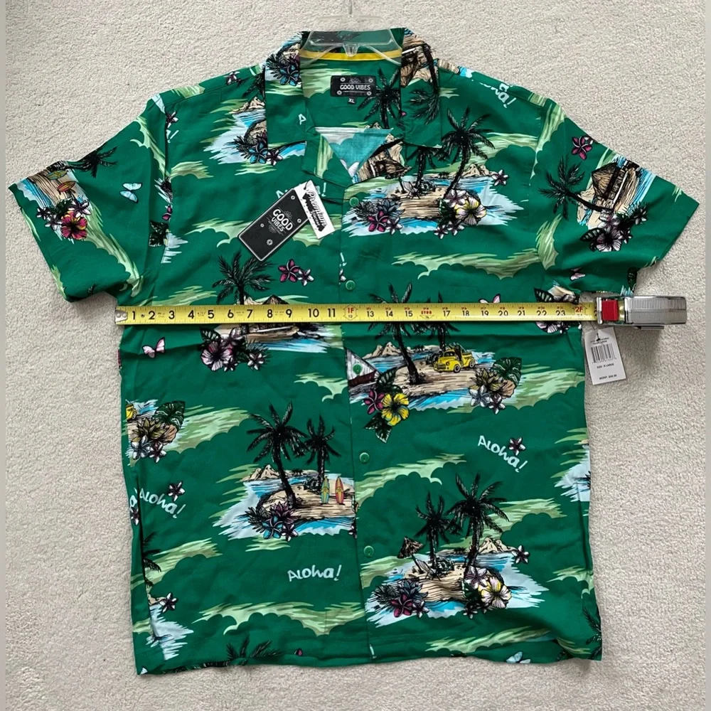 Good Vibes by Drill Clothing Shirt Men XL Green Button Hawaiian Aloha NWT - Picture 3 of 6